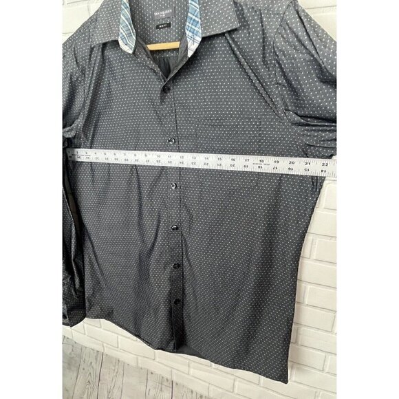 Van Heusen Flex Slim fit blue Diamond dot button down shirt Mens medium 15–15.5 - Picture 7 of 12